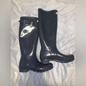 Hunter Glossy dark gray tall Rain Boots classic size 8